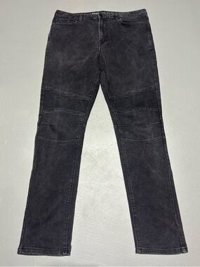 Kenneth Cole Black Washed Ribbed Biker Style Soft Stretch Jeans (Men 32 x 32)